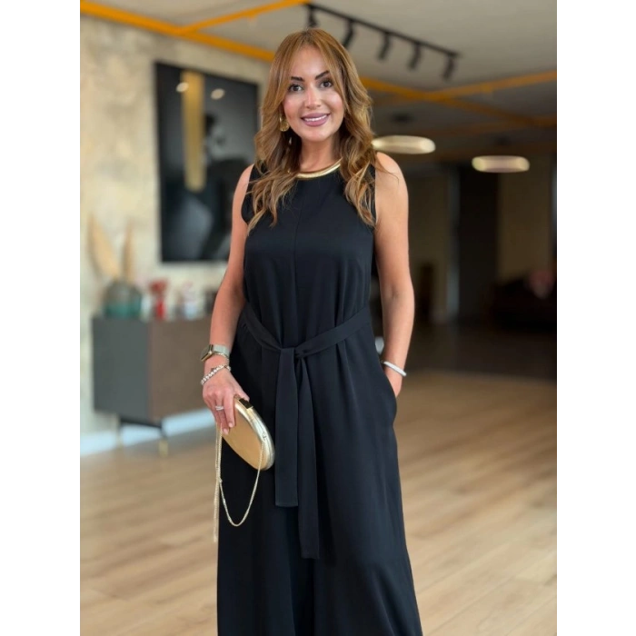 Kadın Bisiklet Yaka Beli Kuşak Detaylı Rahat Kesim Tulum