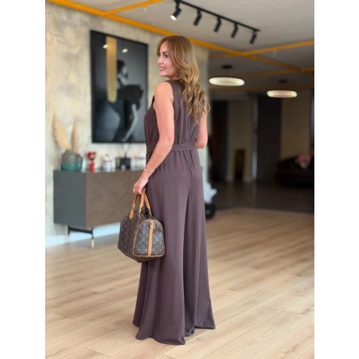Kadın Bisiklet Yaka Beli Kuşak Detaylı Rahat Kesim Tulum