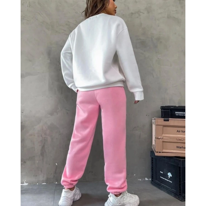 Kadın Bisiklet Yaka Brooklyn Baskılı üç Iplik Kumaş Sweat