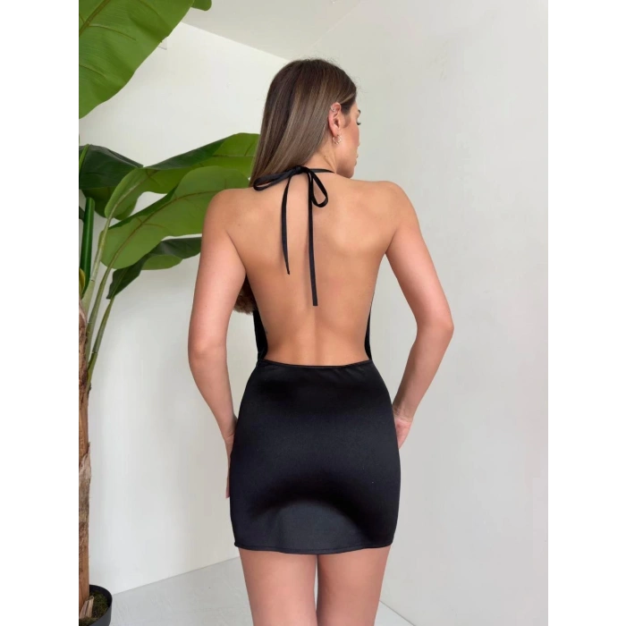 Kadın boyundan ince askılı elbise s3585