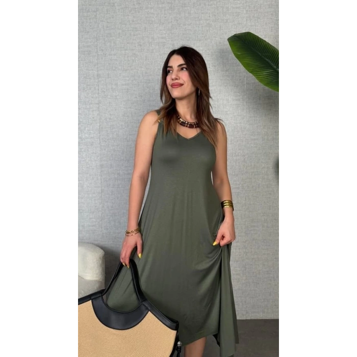 Kadın çan Dokuma Kumaş V Yaka Asimetrik Kesim Elbise