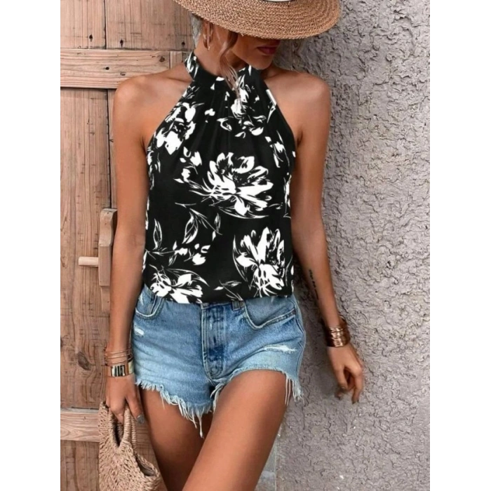 Kadın çiçek Desenli Mikro Kumaş Bluz