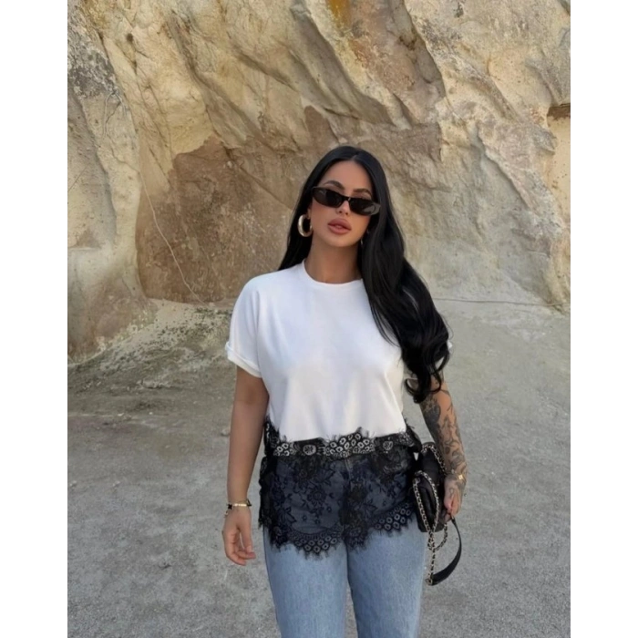 Kadın Dantelli Modal Kumaş Bluz