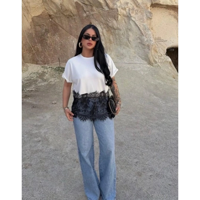 Kadın Dantelli Modal Kumaş Bluz