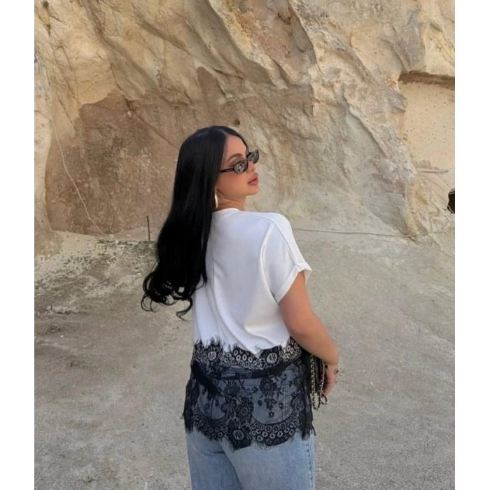 Kadın Dantelli Modal Kumaş Bluz