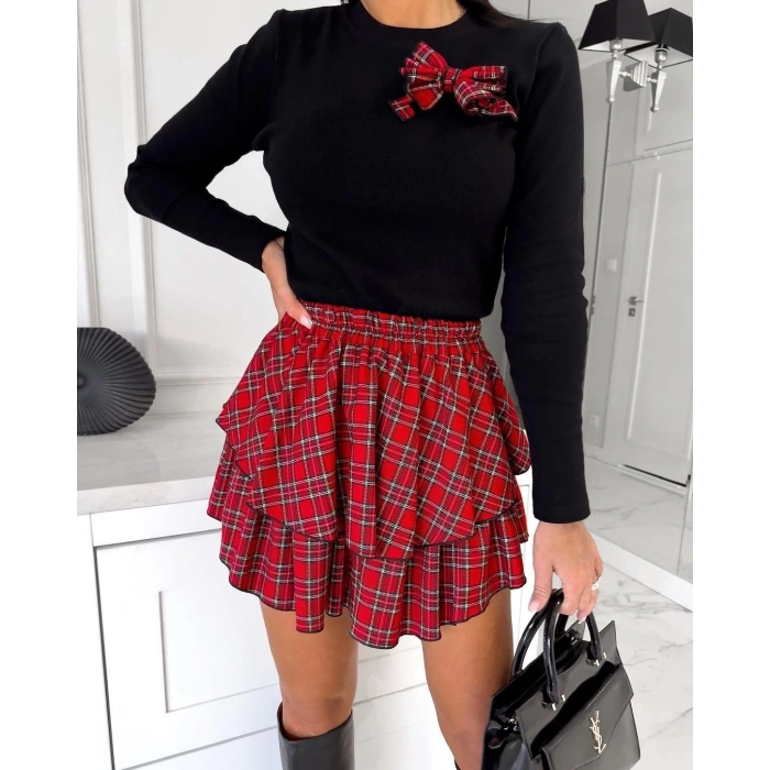 Kadın Dijital Baskılı Dalgıç Kumaş Fıyonk Aksesuarlı Takım