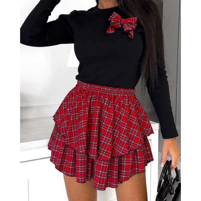 Kadın Dijital Baskılı Dalgıç Kumaş Fıyonk Aksesuarlı Takım