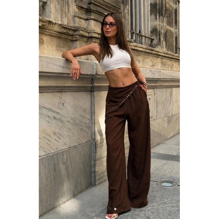 Kadın Droplu Fermuarlı Aerobin Kumaş Maxi Boy Oversize Pantolon