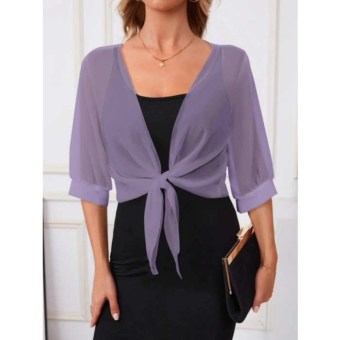Kadın Truvakar Kollu önden Bağlamalı Kısa şifon Bolero Ceket