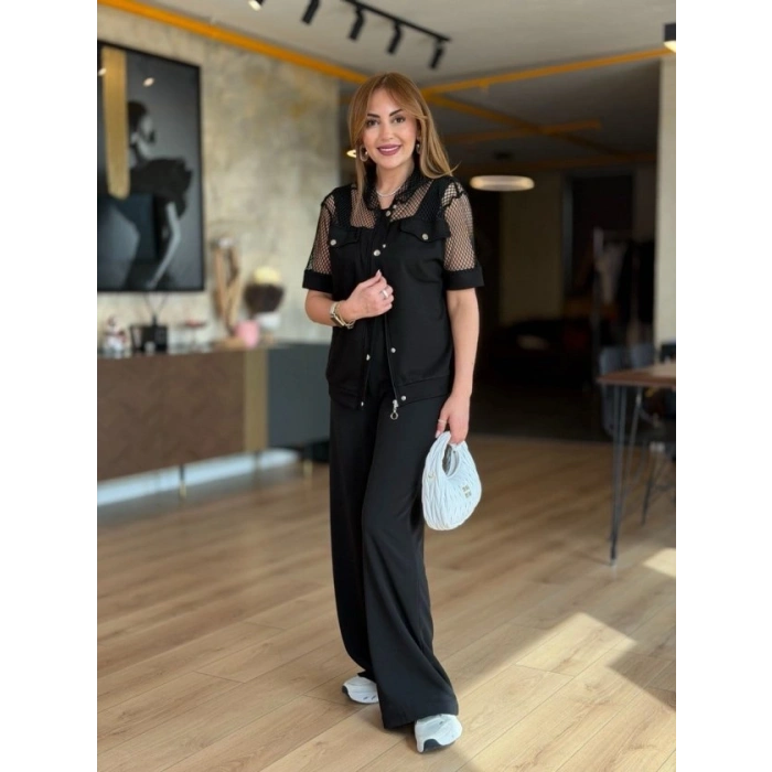 Kadın Fileli Kapüşonlu Modal Ceket