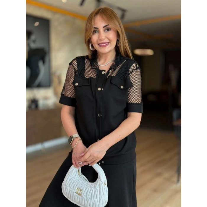 Kadın Fileli Kapüşonlu Modal Ceket