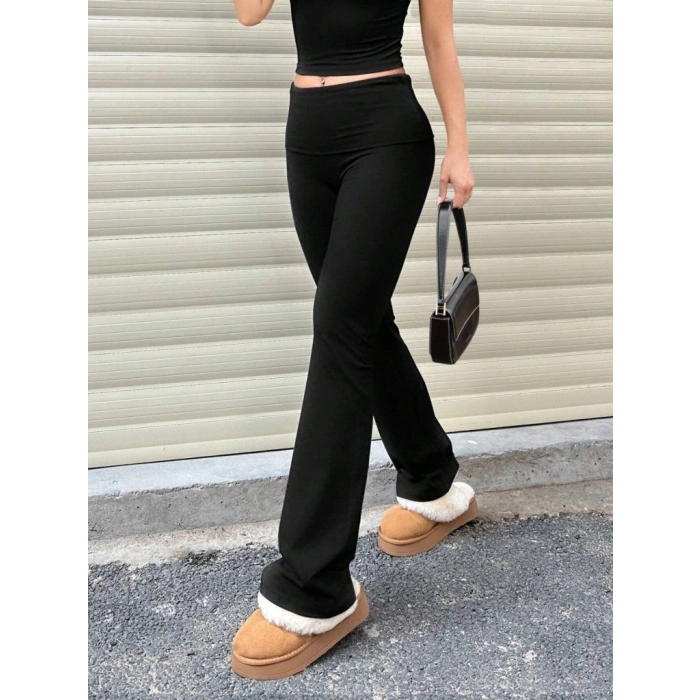 Kadın Geniş Korsaj Bel Detaylı Paçaya Doğru Geniş Yüksek Bel Dalgıç Pantolon