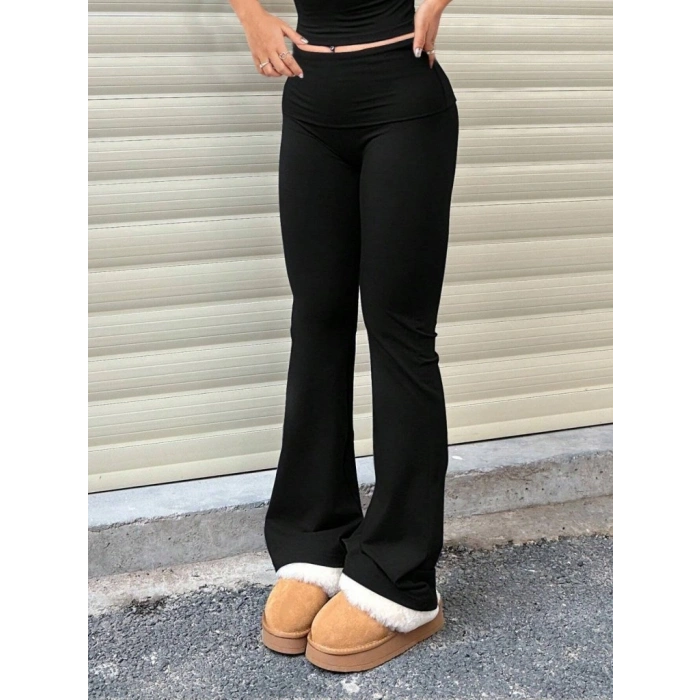 Kadın Geniş Korsaj Bel Detaylı Paçaya Doğru Geniş Yüksek Bel Dalgıç Pantolon