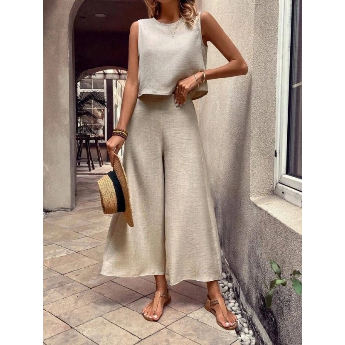 Kadın Geniş Paça Pantolon Ve Bluzlu Aerobin Kumaş Ikili Takım