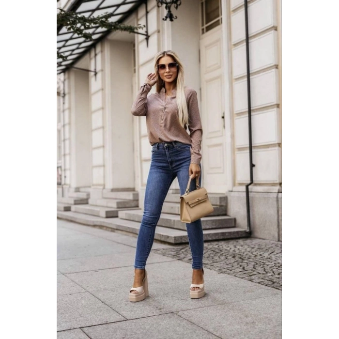 Kadın Hakim Yaka Metal Düğmeli Moskrep Kumaş Bluz