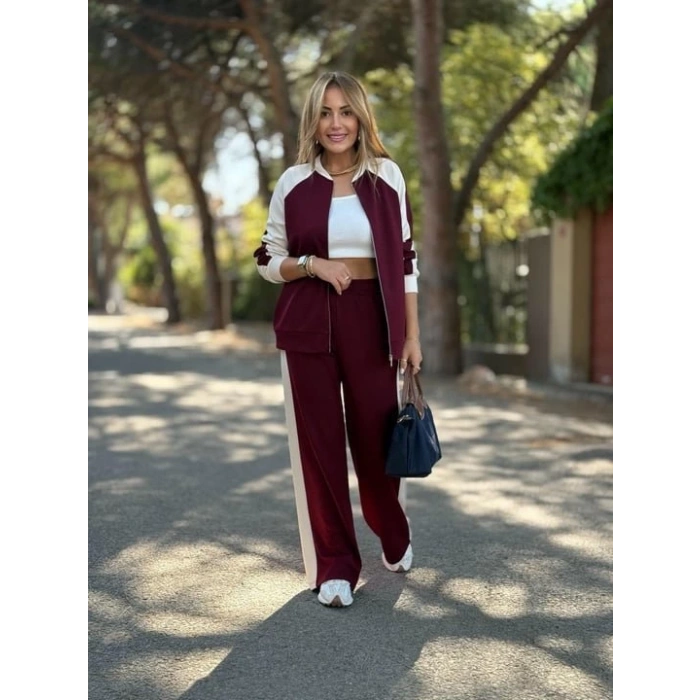 Kadın Hakim Yaka şerit Detay Hırka Ve Bol Paça Pantolon Ikili Takım