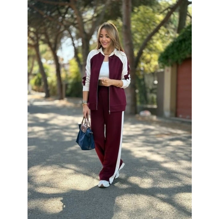 Kadın Hakim Yaka şerit Detay Hırka Ve Bol Paça Pantolon Ikili Takım