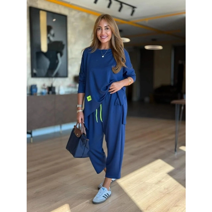 Kadın Iki Iplik Viskon Pamuk Kumaş Arma Detaylı Ikili Takım