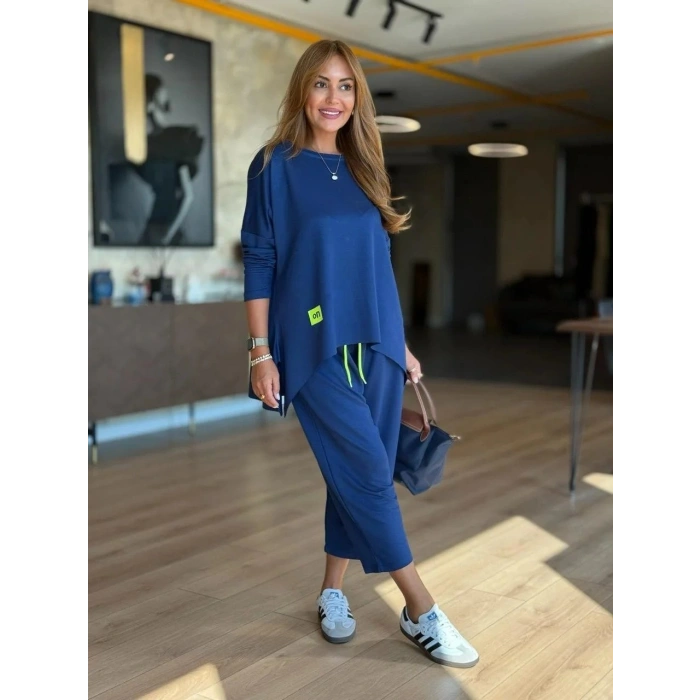 Kadın Iki Iplik Viskon Pamuk Kumaş Arma Detaylı Ikili Takım