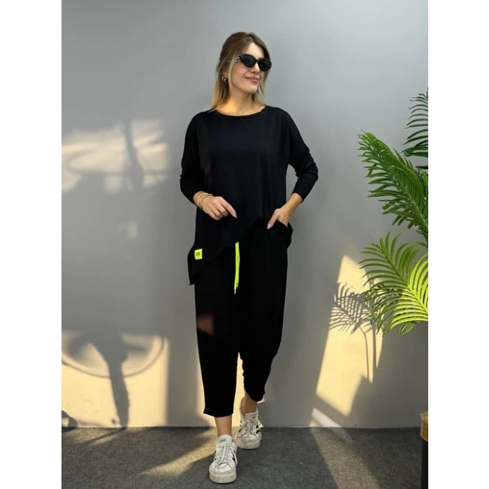 Kadın Iki Iplik Viskon Pamuk Kumaş Arma Detaylı Ikili Takım