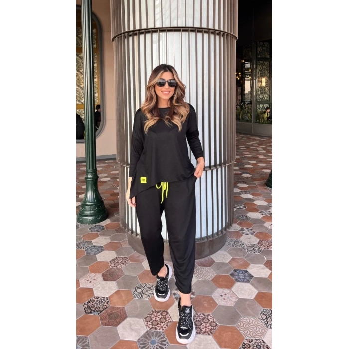 Kadın Iki Iplik Viskon Pamuk Kumaş Arma Detaylı Ikili Takım