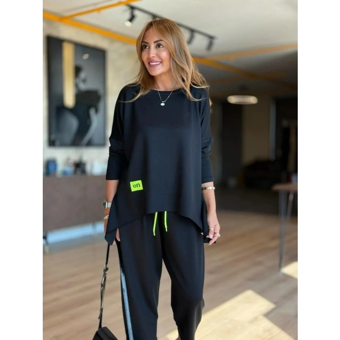 Kadın Iki Iplik Viskon Pamuk Kumaş Arma Detaylı Ikili Takım