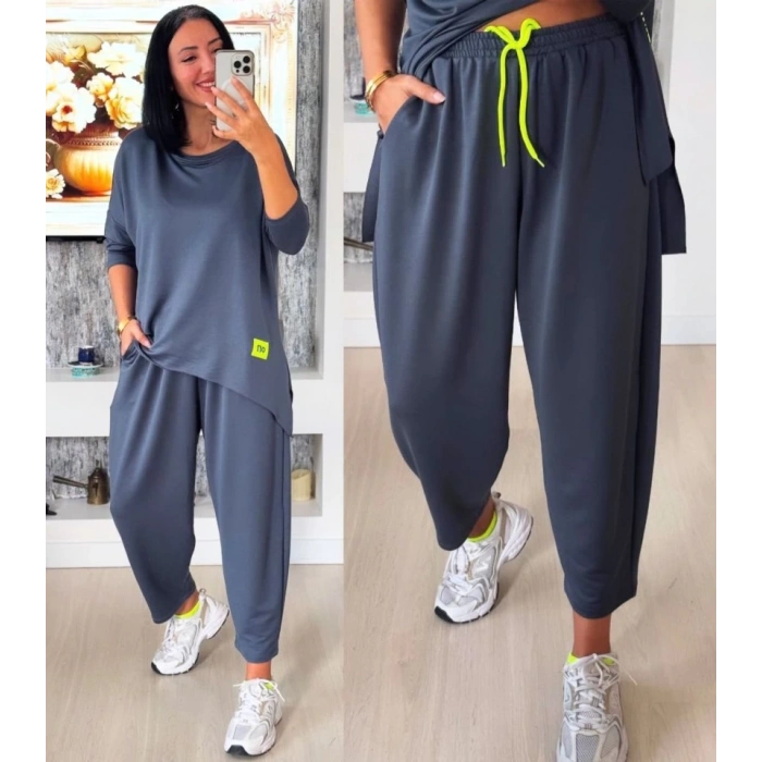 Kadın Iki Iplik Viskon Pamuk Kumaş Arma Detaylı Ikili Takım