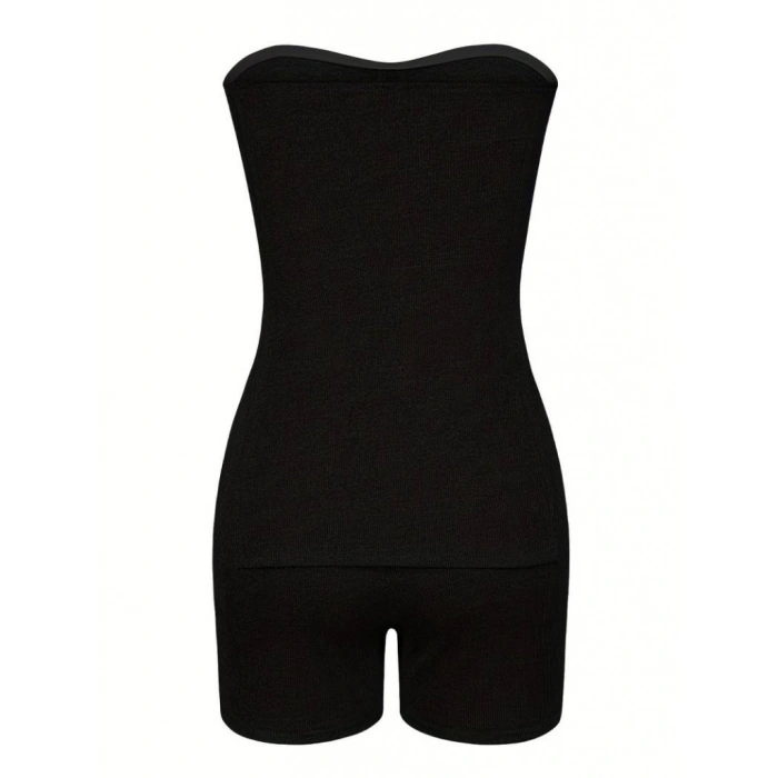 Kadın Iki Yanı Yırtmaçlı Straplez Bluzmini Tayt Kaşkorse Ikili Takım