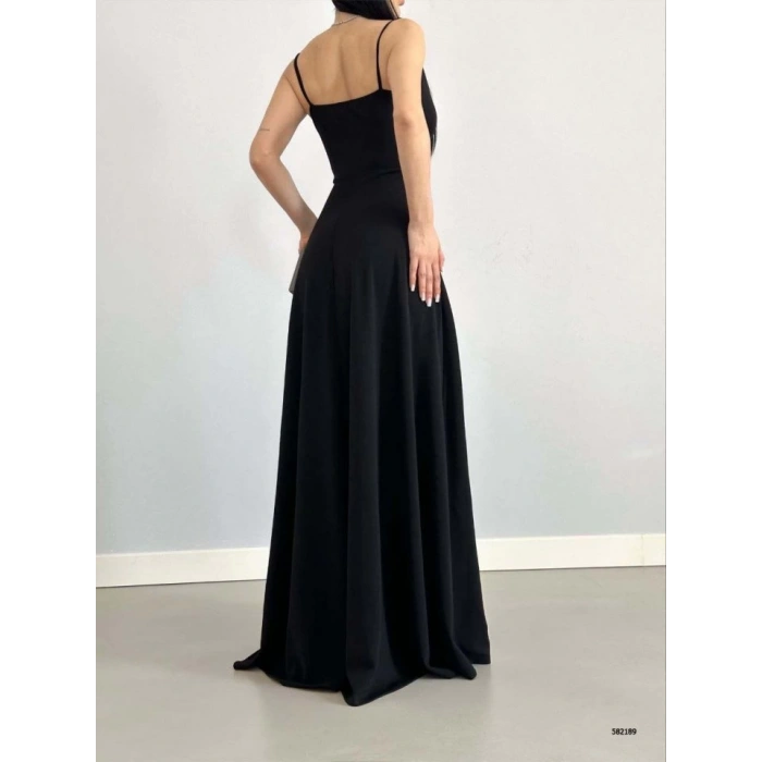 Kadın Ip Askılı Kruvaze Yaka Maxi Boy Abiye Elbise