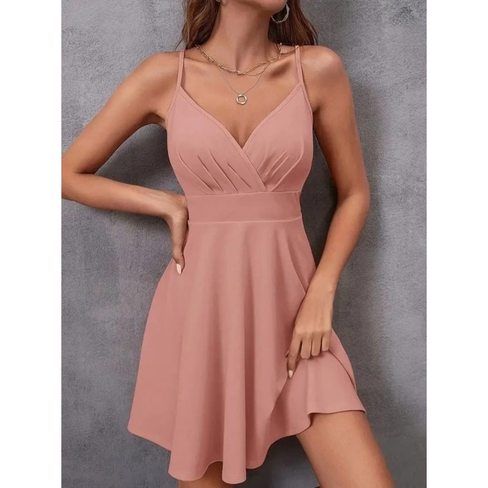 Kadın Ip Askılı Kruvaze Yakalı Kiloş Ithal Krep Elbise