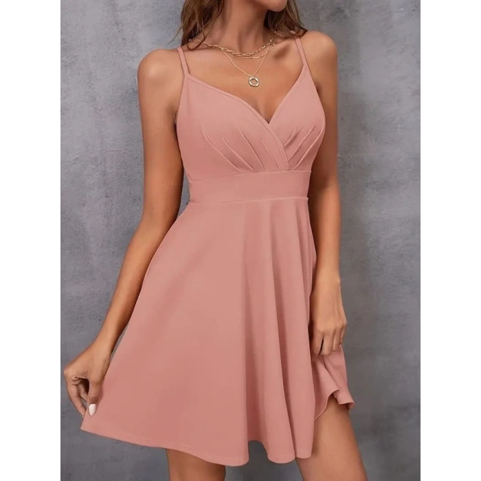 Kadın Ip Askılı Kruvaze Yakalı Kiloş Ithal Krep Elbise