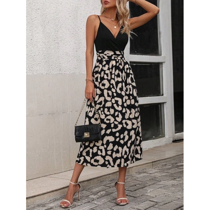 Kadın Ip Askılı Kruvaze Yakalı üst Janjan Alt Süprem Elbise