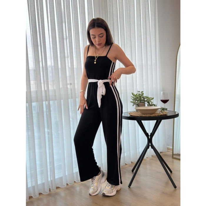 Kadın Ip Askılı Straplez Belden Kuşaklı Viskon Iki Iplik Tulum