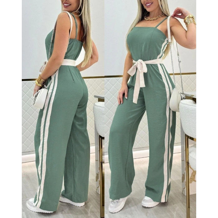 Kadın Ip Askılı Straplez Belden Kuşaklı Viskon Iki Iplik Tulum