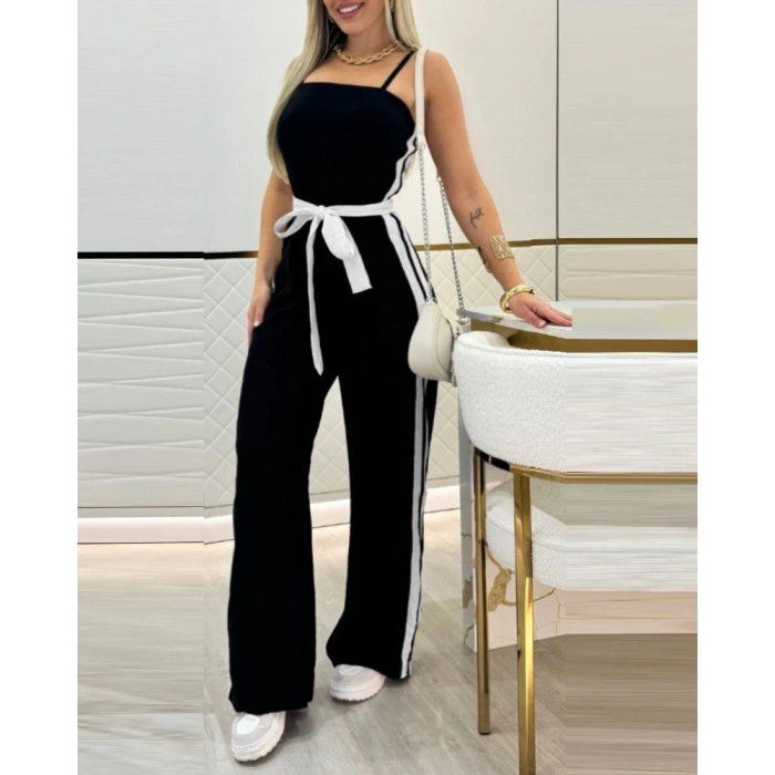 Kadın Ip Askılı Straplez Belden Kuşaklı Viskon Iki Iplik Tulum