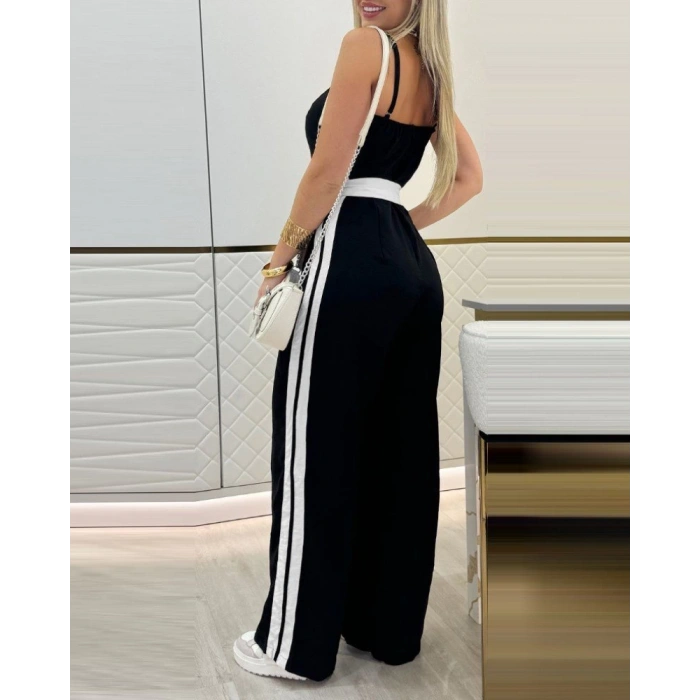 Kadın Ip Askılı Straplez Belden Kuşaklı Viskon Iki Iplik Tulum