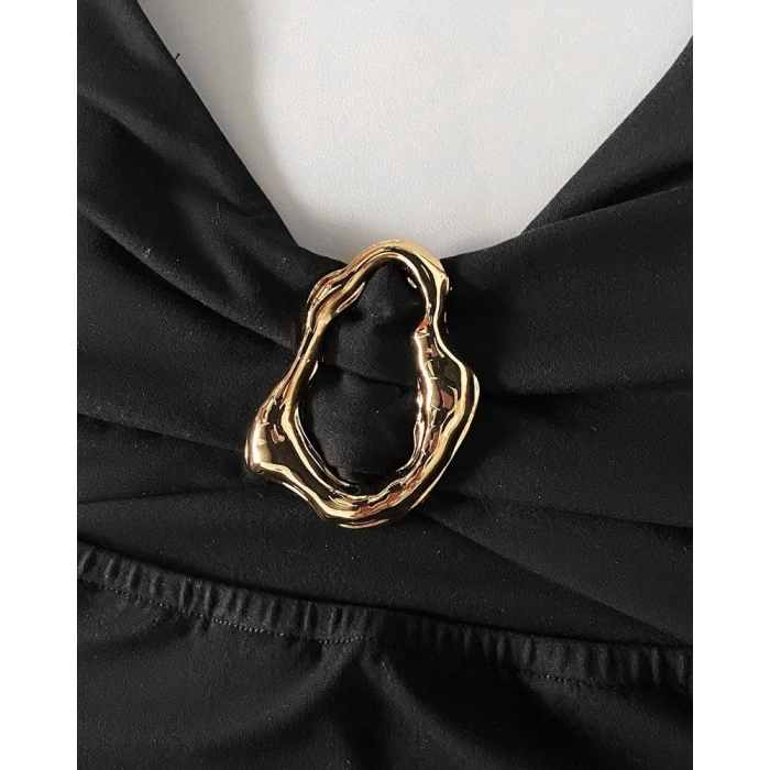 Kadın Ip Askılı Toka Detaylı Yırtmaçlı Janjan Krep Elbise