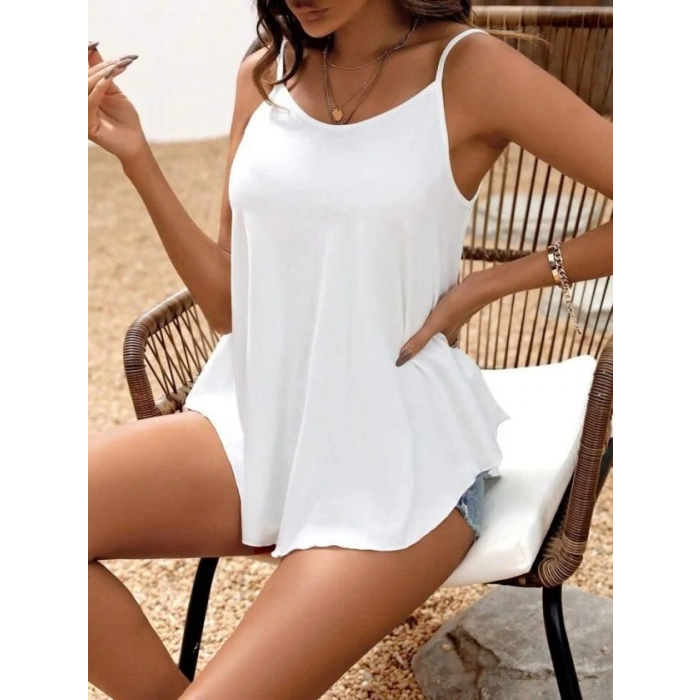 Kadın Ip Askılı Yuvarlak Yakalı Uzun Viskon Bluz