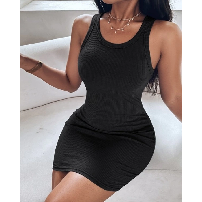 Kadın Kalın Askılı Bodycon Kaşkorse Mini Elbise