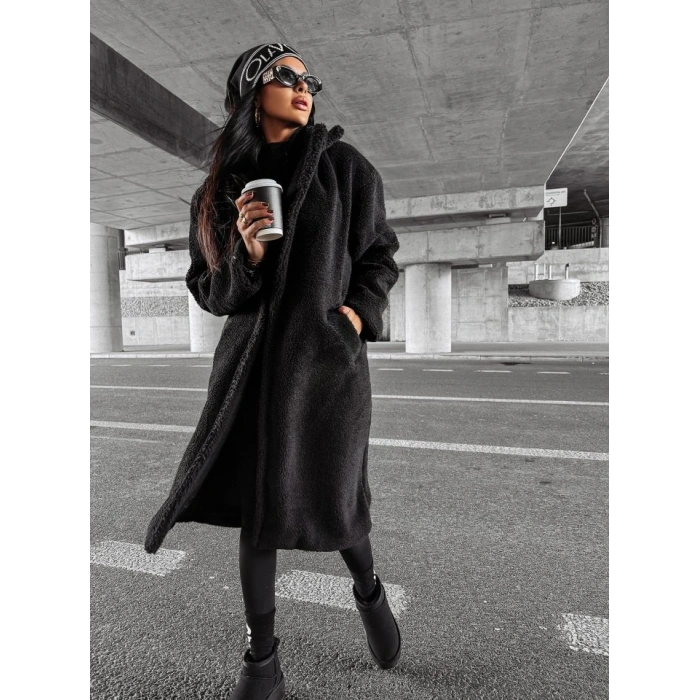 Kadın Kapüşon Ve Cep Detay Uzun Astarsız Wellsoft Ceket