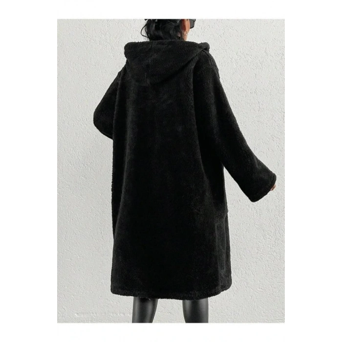 Kadın Kapüşon Ve Cep Detay Uzun Astarsız Wellsoft Ceket