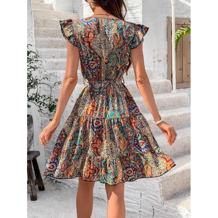 Kadın Kısa Kelebek Kollu Kruvaze Yakalı Süprem Elbise