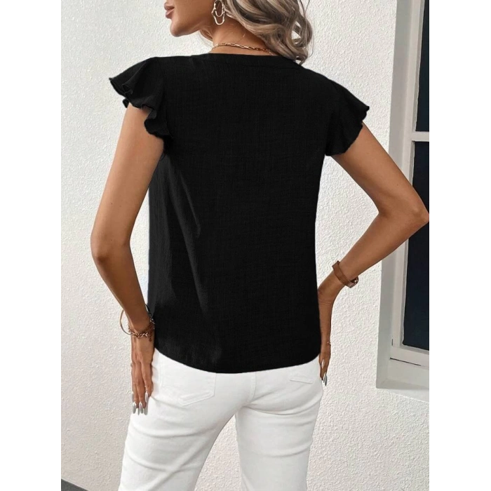 Kadın Kısa Kelebek Kollu V Yakalı Bluz