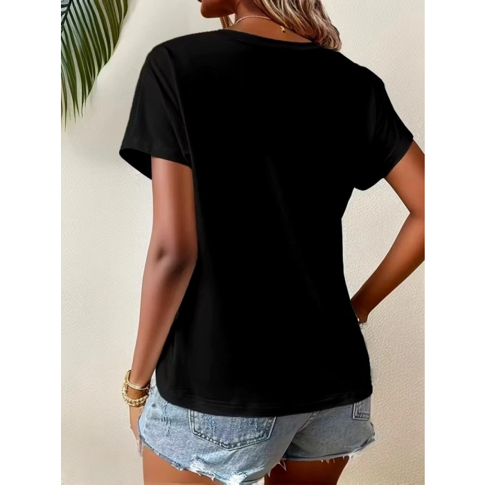 Kadın Kısa Kollu Bisiklet Yaka Asimetrik Kesim Detaylı Viskon Bluz