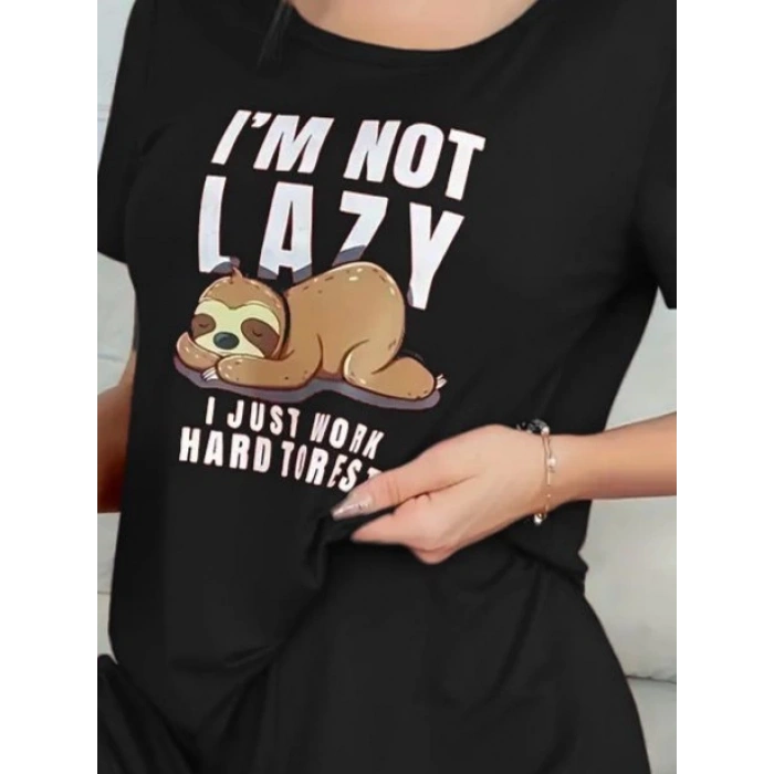 Kadın Kısa Kollu Bisiklet Yaka Baskılı Viskon Bluz Ve şort Ikili Takım