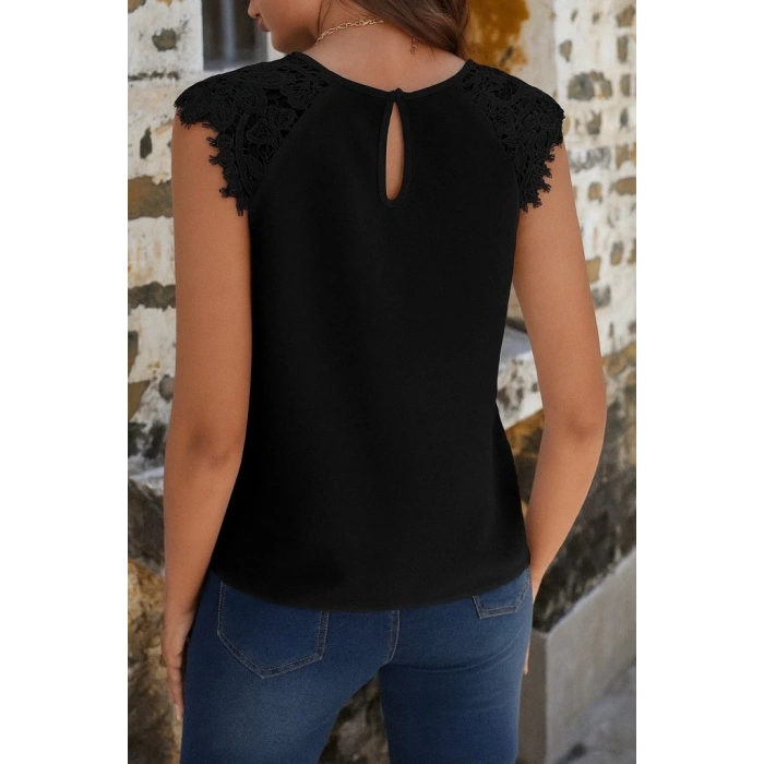 Kadın Kısa Kollu Bisiklet Yaka Ithal Krep Bluz