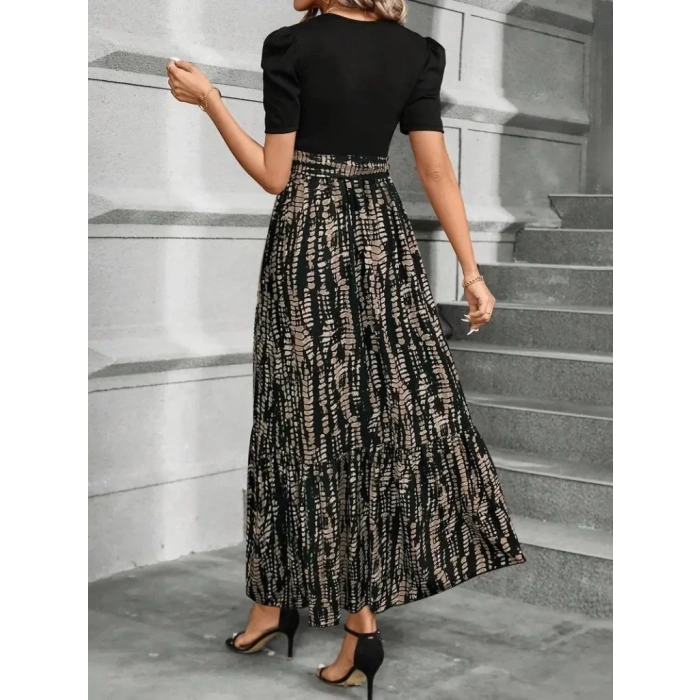 Kadın Kısa Kollu Bisiklet Yaka üst Ithal Krep Alt Süprem Maksi Boy Elbise