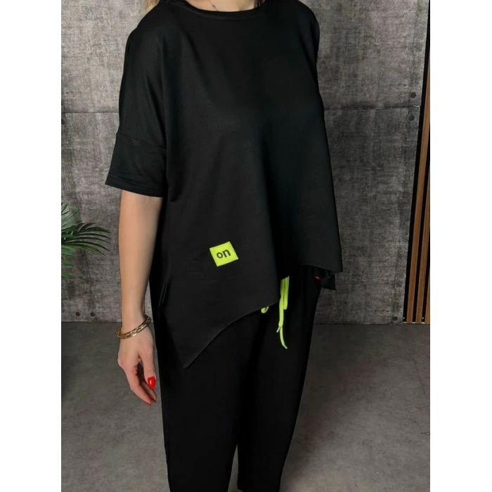 Kadın Kısa Kollu Bisiklet Yaka Viskon Iki Iplik Bluz Ve Pantolon Ikili Takım