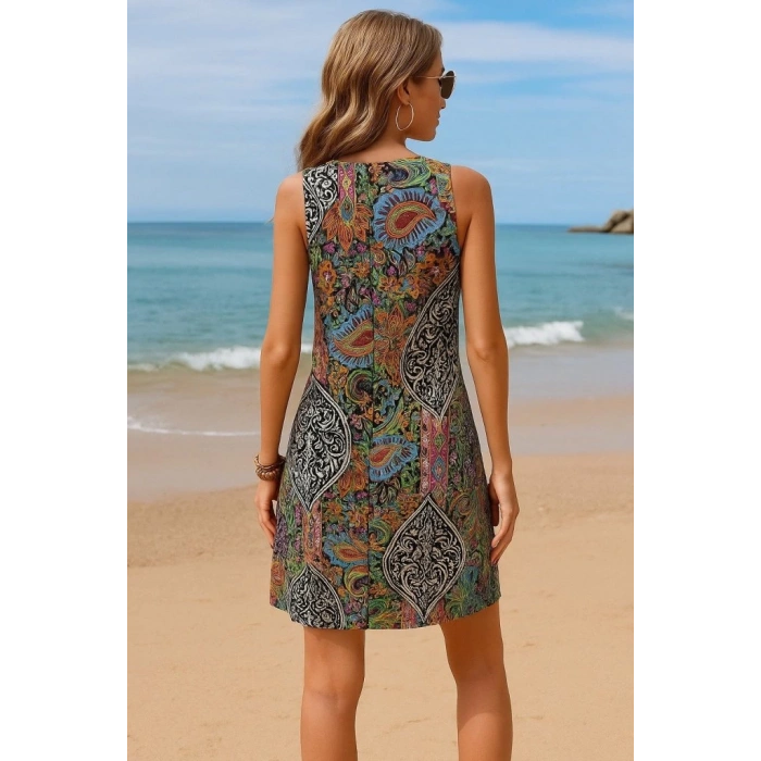 Kadın Kısa Kollu Dantel V Yakalı Desenli Süprem Elbise