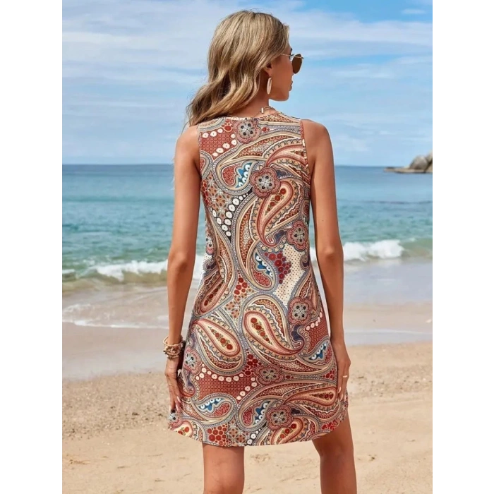 Kadın Kısa Kollu Dantel V Yakalı Desenli Süprem Elbise